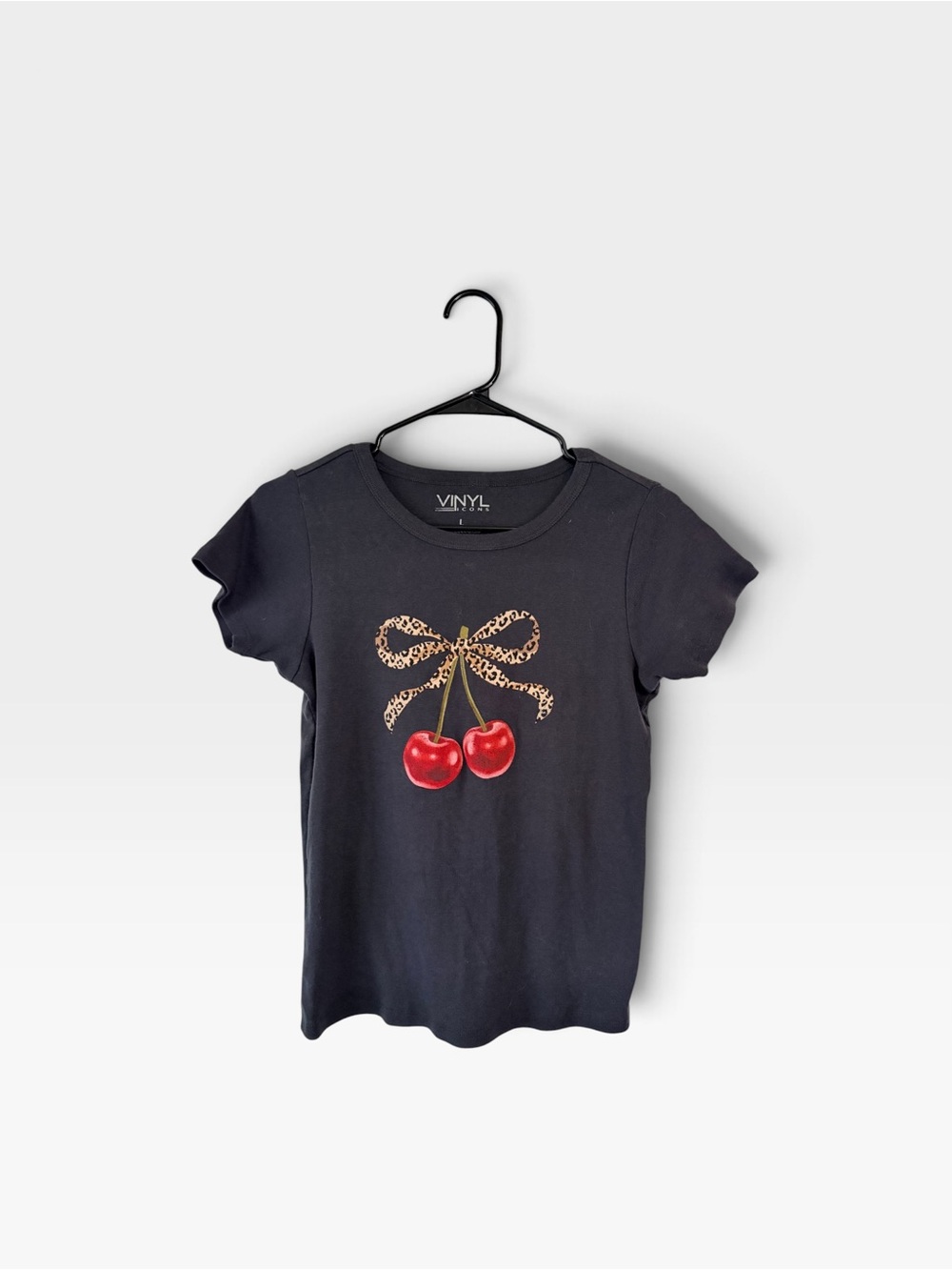 🍒Vinyl Icons Cherry & Leopard Bow Baby Tee